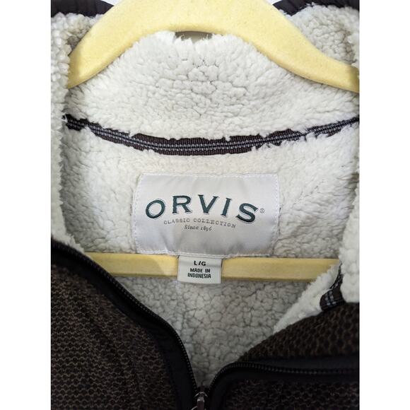 Men's Orvis sherpa lined 3/4 zip brown pull over sweater jacket size L - Picture 3 of 5